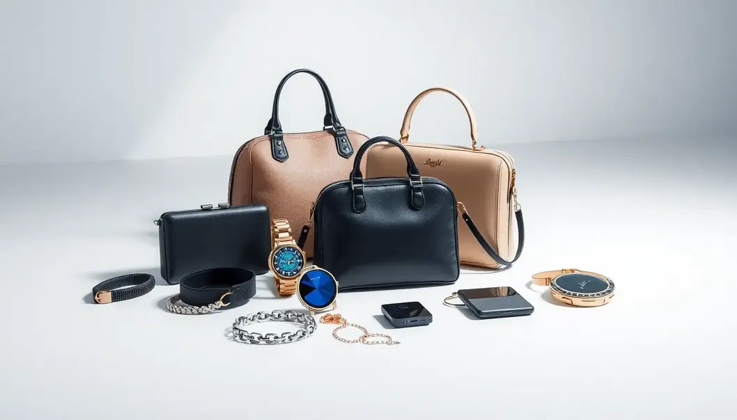 Collection of smart jewelry and tech bags in a modern setting